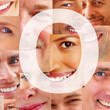 Letter O - Alphabet on collage of human facial parts