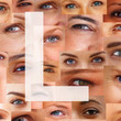 Letter L - Alphabet against collage of human eyes