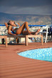 Beautiful woman by swimming pool