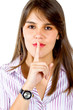 Business woman asking for silence