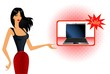 beautiful woman, showing a palm laptop