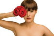 Woman holding red roses Woman holding red roses
