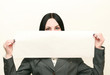 young woman holding empty large white billboard young woman holding empty large white billboard