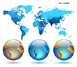 Globes on blue detailed map Globes on blue detailed map