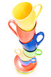 High tower of cups isolated on white background.