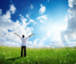 field of grass and happy young man