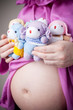 teddy bears sitting on pregnant belly