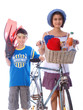 children on the way to the swimming pool with the bike