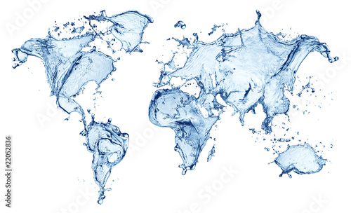 blue water splash (world map) isolated