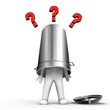 A surprised human with a trash can - a 3d image A surprised human with a trash can - a 3d image