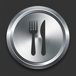 Knife and Fork Icon on Metal Internet Button