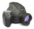 Modern digital full-frame camera with lens