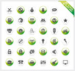 Green set of 35 shiny icons on green button