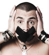homme muet sourd adhésif sur la bouche