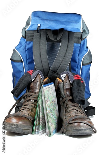 Photo: 2 Wanderschuhe mit Karte und Rucksack 2 Wanderschuhe mit Karte und Rucksack