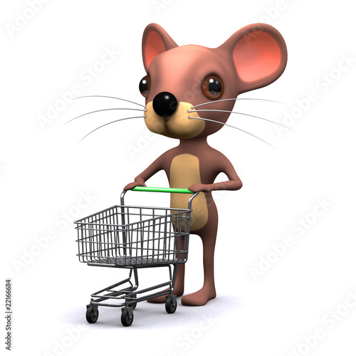 Illustration: 3d Mouse with shopping trolley 3d Mouse with shopping trolley