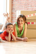 Mother and son on moving day