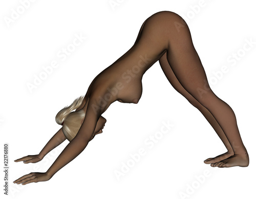 Illustration: Naked woman exercising yoga - Downward Facing Dog Pose Naked woman exercising yoga - Downward Facing Dog Pose