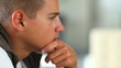 Video: Closeup of smart young guy thinking Closeup of smart young guy thinking