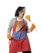 Foto: femme technicienne de surfaces air guitare femme technicienne de surfaces air guitare