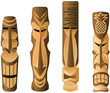 Four different wooden Hawaii Tikis
