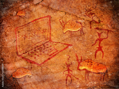 Illustration: hunters on cave paint digital illustration with notebook hunters on cave paint digital illustration with notebook