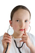 Photo: Little girl with a white coat and stethoscope Little girl with a white coat and stethoscope