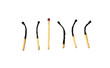One healthy and 5 burnt matches in row. Isolated on white.