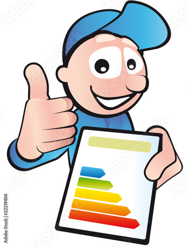 Handwerker mit Daumen und Energieausweis Handwerker mit Daumen und Energieausweis