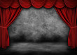 Painted Grunge Theater Stage With Red Velvet Drapes