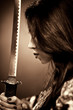 Foto: Young woman with samurai sword Young woman with samurai sword