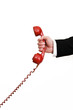 holding red retro telephone
