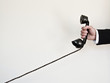 holding retro telephone
