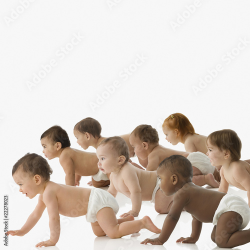 Photo: Studio shot of babies crawling Studio shot of babies crawling