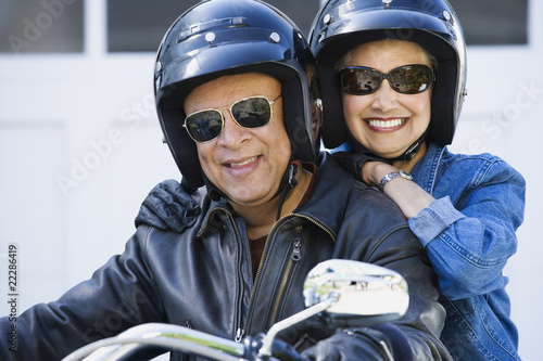 Photo: Senior African American couple on motorcycle Senior African American couple on motorcycle