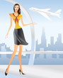 beautiful Stewardess at the airport in Los Angeles