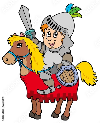 Vektor: Cartoon knight sitting on horse Cartoon knight sitting on horse