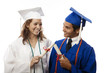 college graduates in cap and gown with diploma