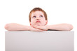 cute  boy looking up with white board