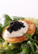 Blini mit Kaviar auf Salat Blini mit Kaviar auf Salat