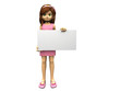 Cute cartoon girl holding blank sign.