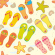 Sea seamless pattern with flip flops and starfish Sea seamless pattern with flip flops and starfish