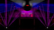 Night club interior with colorful spot lights and disco balls