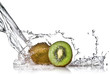 Water splash on kiwi isolated on white