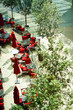Aerial view of an outdoor cafeteria