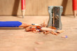 Pencil,shavings and sharpener,