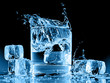 Close up view of the glass and ice cubes on black Close up view of the glass and ice cubes on black