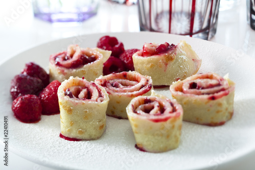 Photo : Pfannkuchen mit Himbeeren Pfannkuchen mit Himbeeren