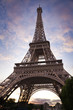 Wide angle of the Eiffel Tower against a nice sky at sunset