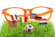 Flags and ball on soccer field